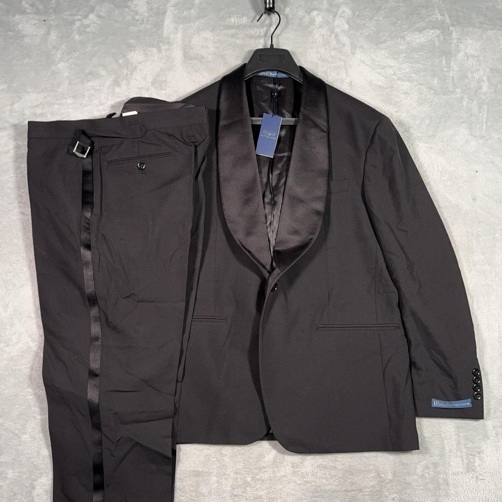 Polo Ralph Lauren Tuxedo Mens 46R 36 Pants Black Barathea Shawl Wool Italy $1395